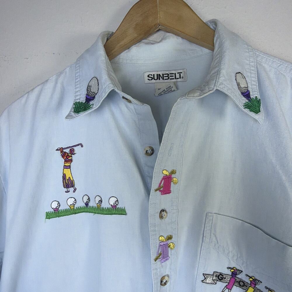 vintage Sun Belt womens blue Denim Shirt golf Embroidery medium county club - Picture 3 of 13